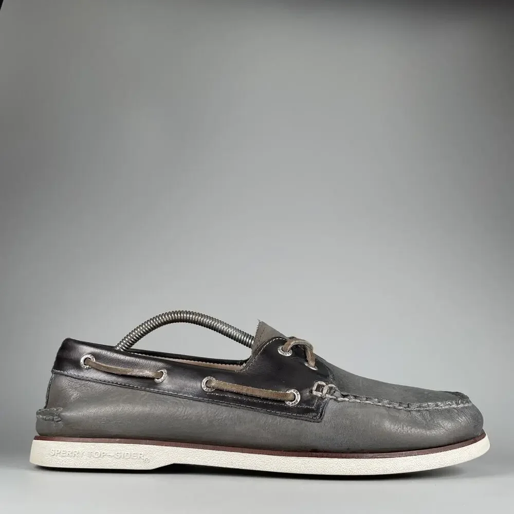 Sperry Gold Cup Men's Size 11 Gray Navy Leather 2 Eye Boat Shoes Casual Lace Up